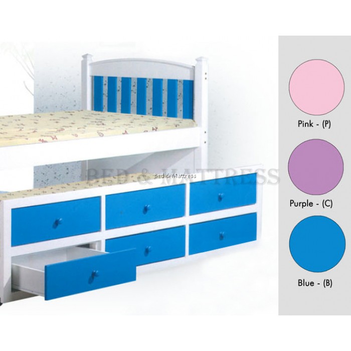 ATN205 Wooden Single Bed with Trundle & Drawers