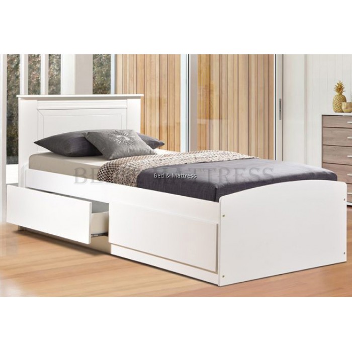 AT CS32+3227WH Wooden Single Bed with Drawers