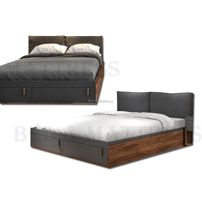 BR3. Wooden Bed Frame with Cushion Headboard