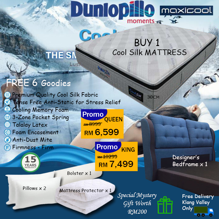 Buy 1 Dunlopillo CoolSilk Maxicool Mattress Free 6 Goodies